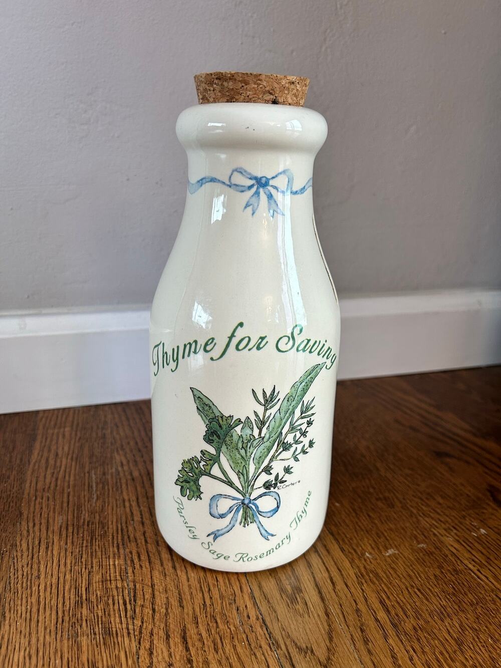 Vintage Thyme for Saving Ceramic Coin Bank, Herb Garden Pottery Bank
